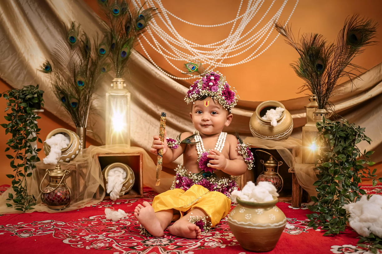 Janmashtami Baby Krishna Photoshoot Surat – Makhan Chor Theme by Kayachitra by mridul